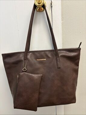 Montana West Brown Vegan Tote Bag Purse & Matching Pouch - Gently Used